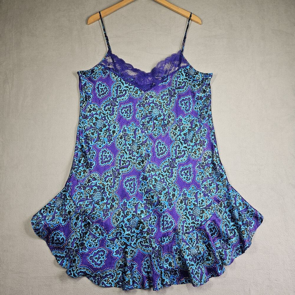 Solange Chemise Womens Plus Size 18/20 Purple Paisley‎ Ruffle Lace Lingerie Y2K